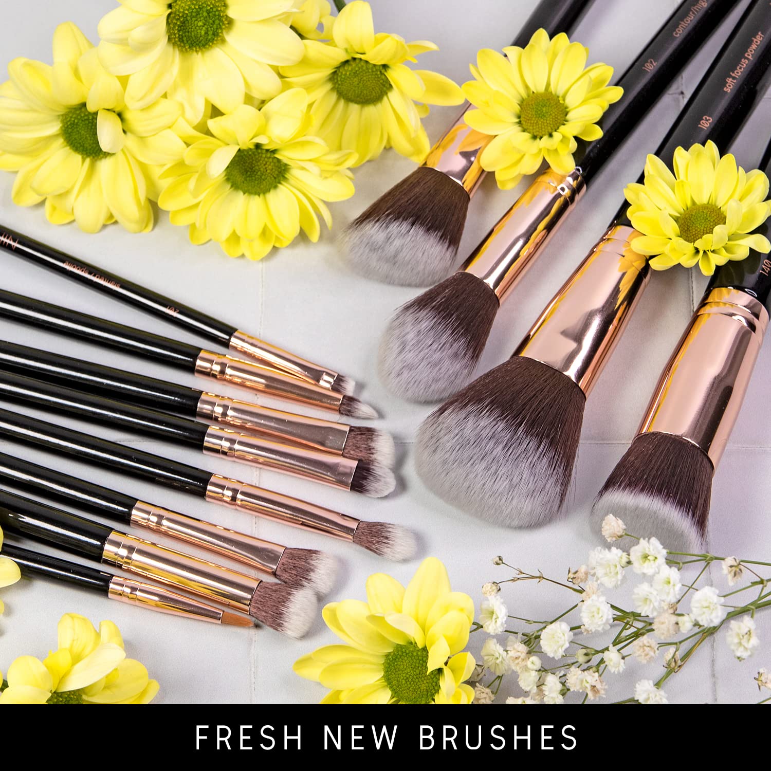Niré Beauty 15-Piece Vegan Makeup Brush Set with Case, Sponge, Cleaner & Guide - Image 9