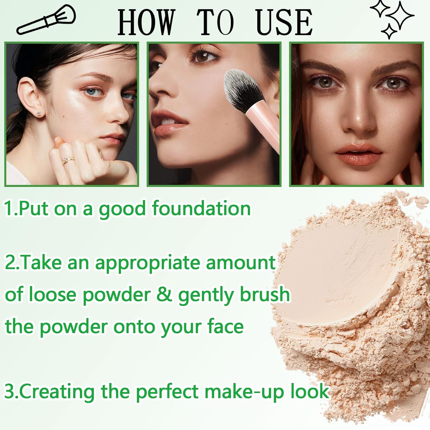 Oil Control Matte Translucent Loose Setting Powder with Brushes & Puff (3PCS) - Image 6