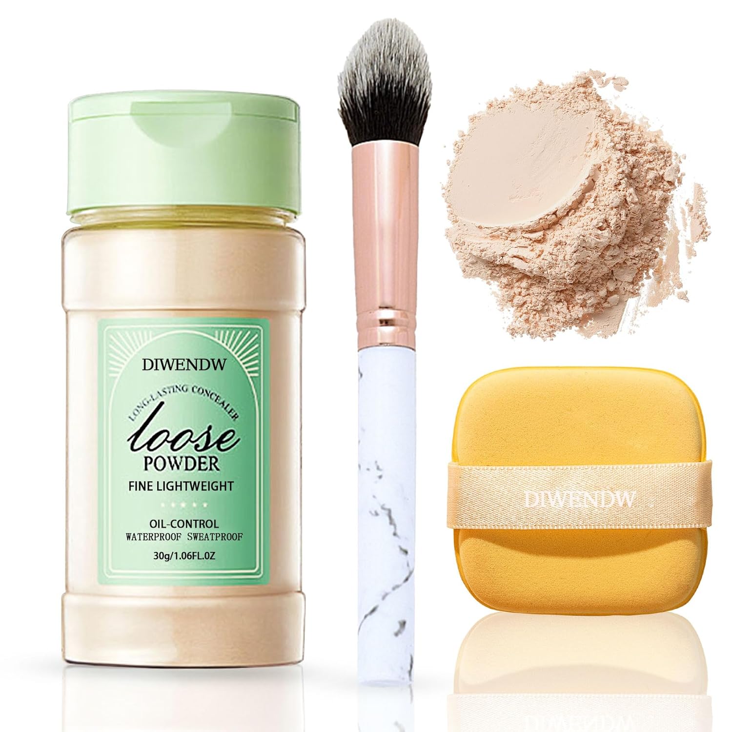 Oil Control Matte Translucent Loose Setting Powder with Brushes & Puff (3PCS)