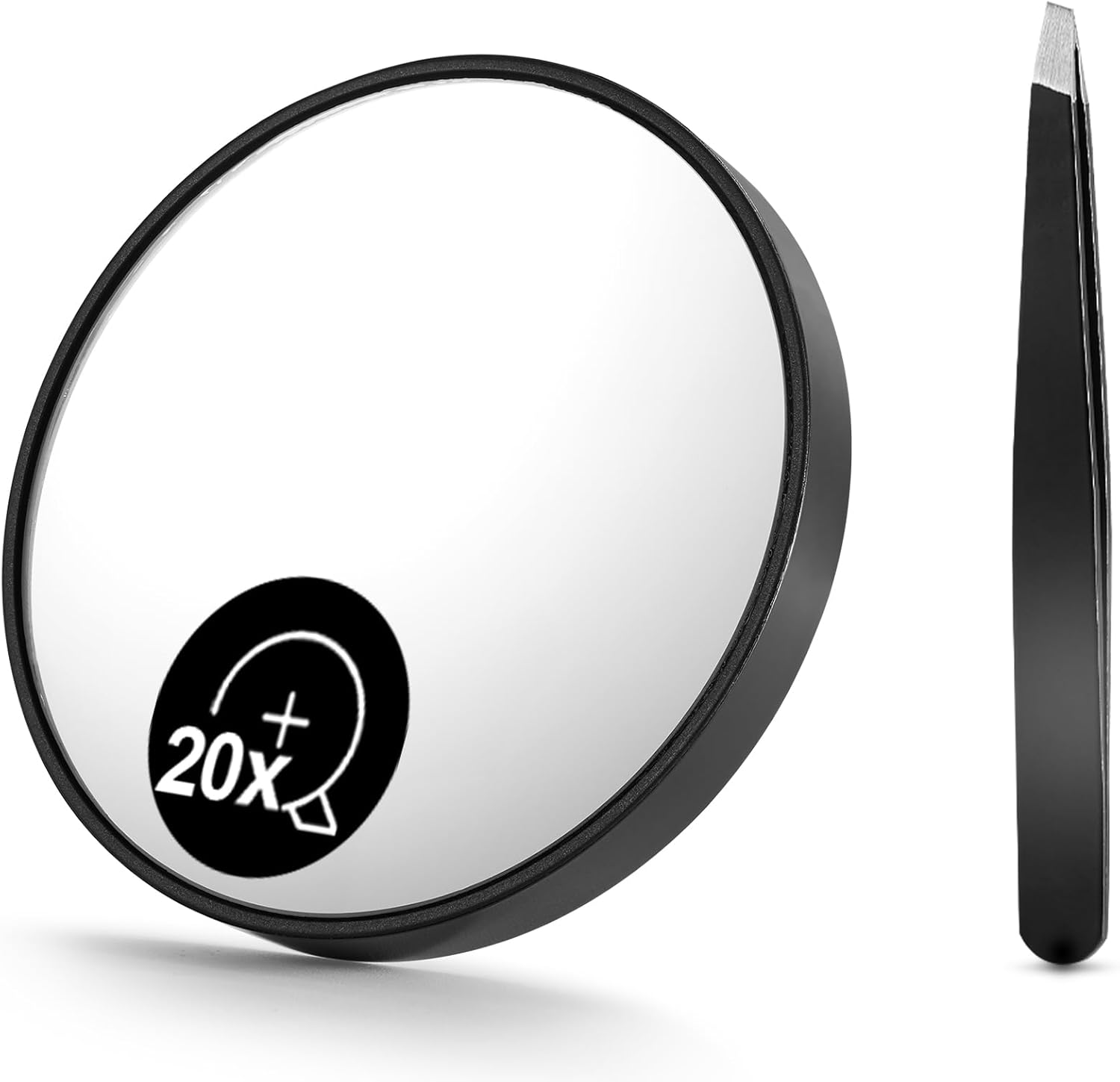 OMIRO 20X(200R) Magnifying Mirror and Eyebrow Tweezers Kit, 3.5" Two Suction Cups Magnifier Travel Set