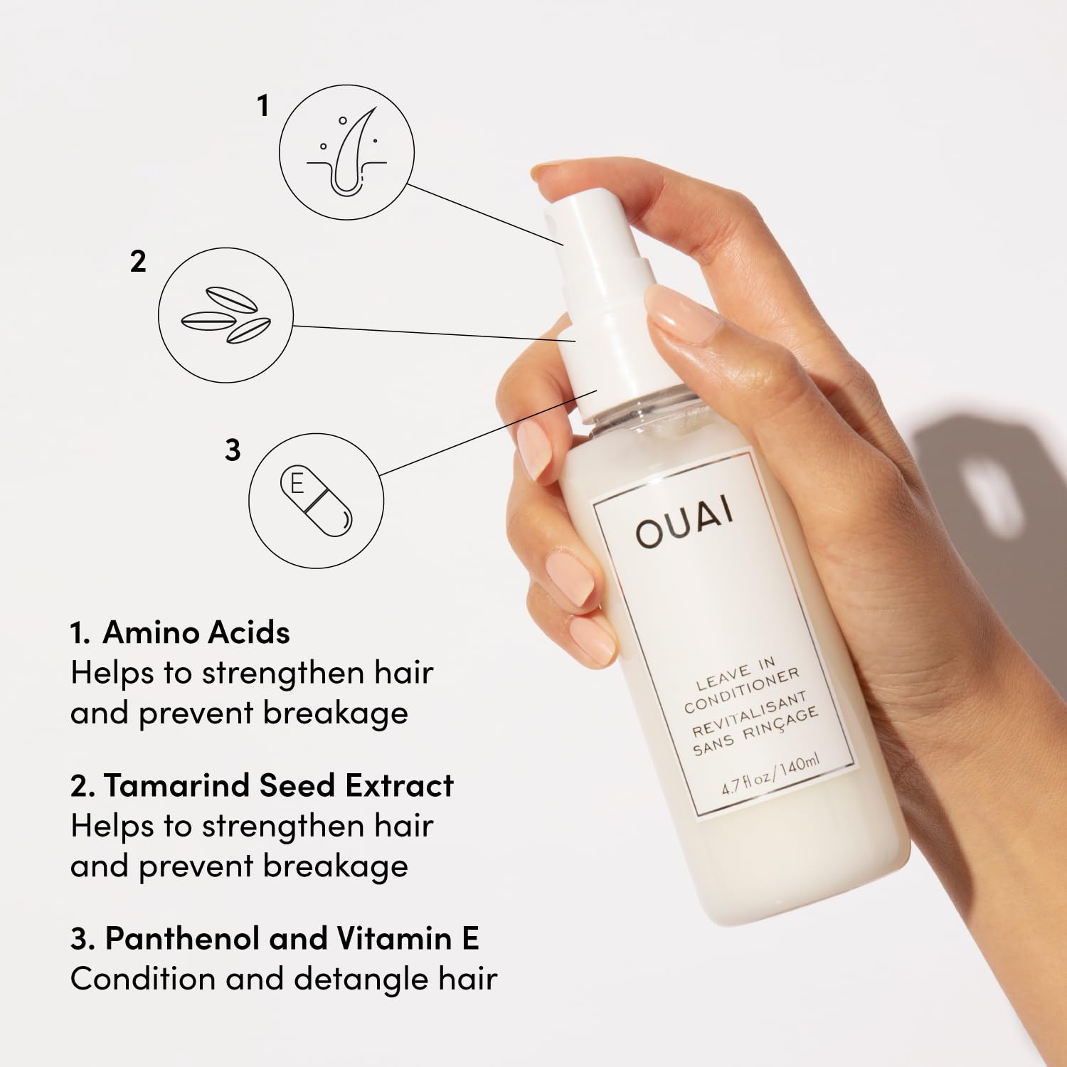 OUAI Leave In Conditioner & Heat Protectant Spray - Prime Hair for Style, Smooth Flyaways, Add Shine and Use as Detangling Spray - No Parabens, Sulfates or Phthalates (1.5 oz) - Image 3