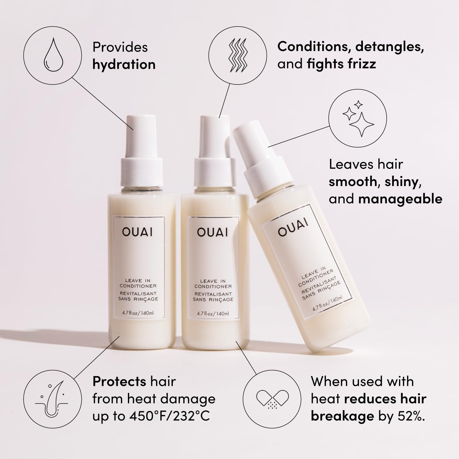 OUAI Leave In Conditioner & Heat Protectant Spray - Prime Hair for Style, Smooth Flyaways, Add Shine and Use as Detangling Spray - No Parabens, Sulfates or Phthalates (1.5 oz) - Image 2