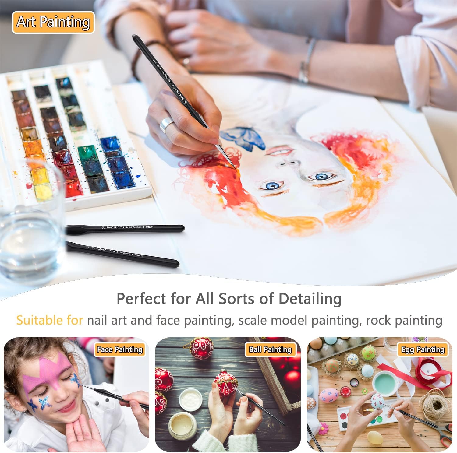 PANDAFLY Detail Paint Brushes Set, 15pcs Miniature Brushes for Fine Detailing & Art Painting - Acrylic, Oil, Watercolors & Paint by Number, Models, Face, Nail, Craft, Warhammer 40k - Image 6