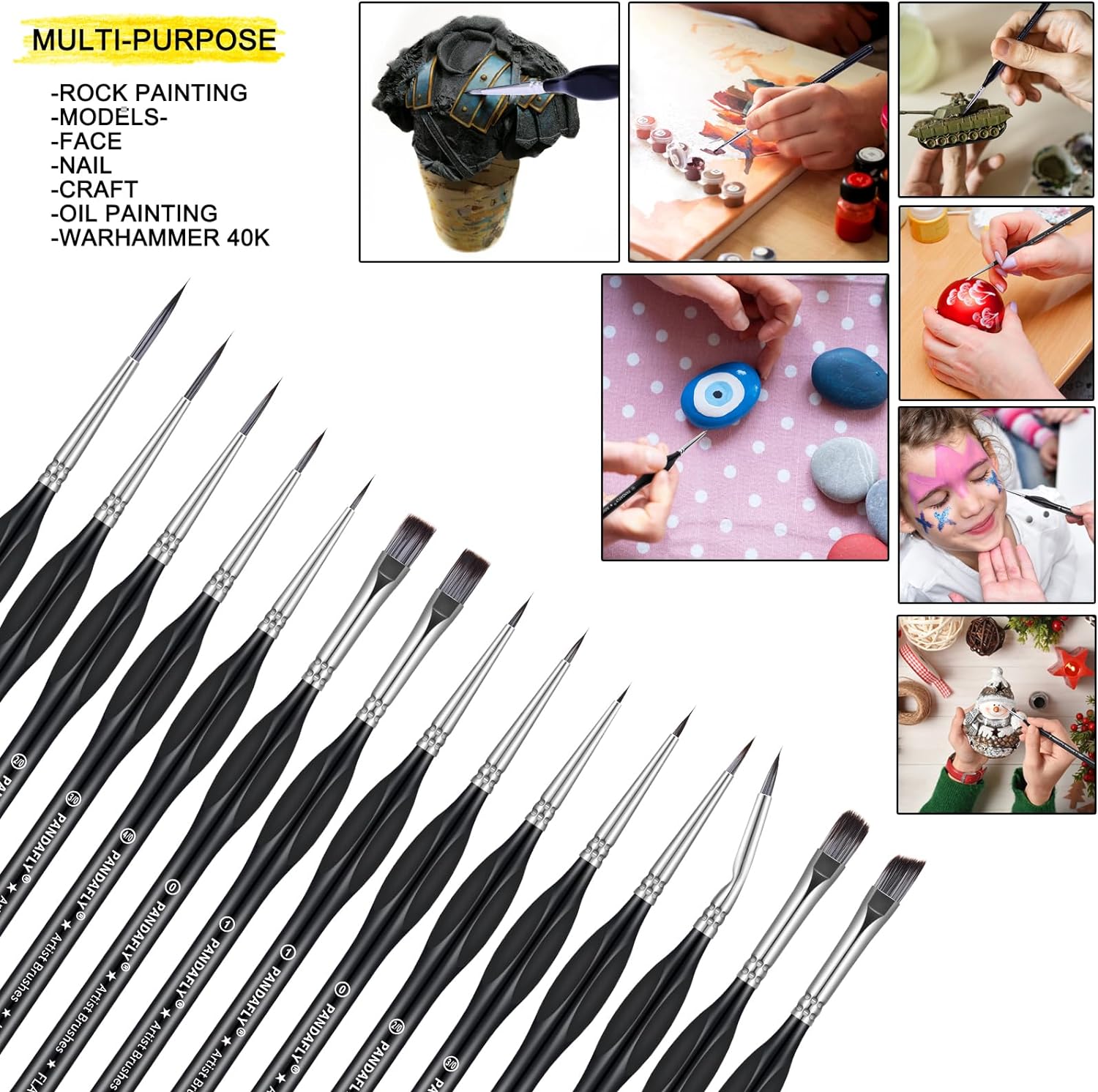 PANDAFLY Detail Paint Brushes Set, 15pcs Miniature Brushes for Fine Detailing & Art Painting - Acrylic, Oil, Watercolors & Paint by Number, Models, Face, Nail, Craft, Warhammer 40k - Image 5