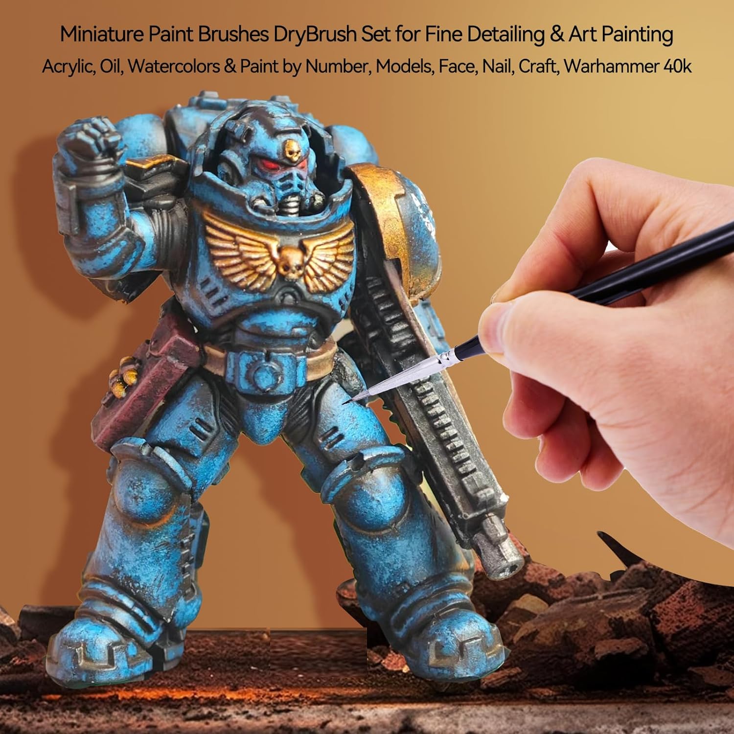 PANDAFLY Detail Paint Brushes Set, 15pcs Miniature Brushes for Fine Detailing & Art Painting - Acrylic, Oil, Watercolors & Paint by Number, Models, Face, Nail, Craft, Warhammer 40k - Image 4