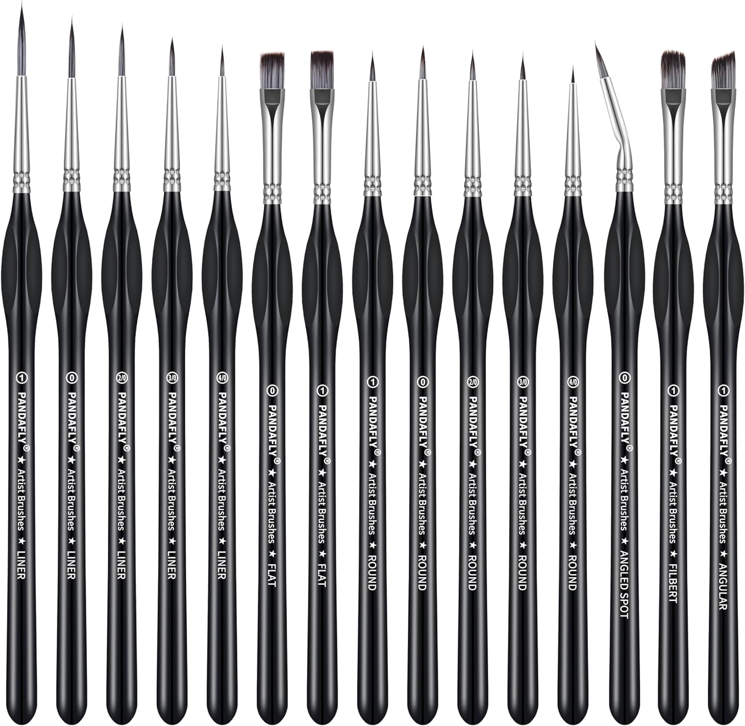 PANDAFLY Detail Paint Brushes Set, 15pcs Miniature Brushes for Fine Detailing & Art Painting - Acrylic, Oil, Watercolors & Paint by Number, Models, Face, Nail, Craft, Warhammer 40k