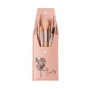 Personalized Birth Flower Makeup Brush Bag with 8 Pcs Makeup Brushes Custom Name Makeup Brush Organizer Birthday Wedding Christmas Gift for Women Girlfriend Mom Friend