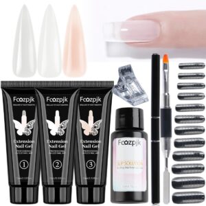 Poly Gel Nail Kit: Clear, White, Pink Builder with Slip Solution & Clips