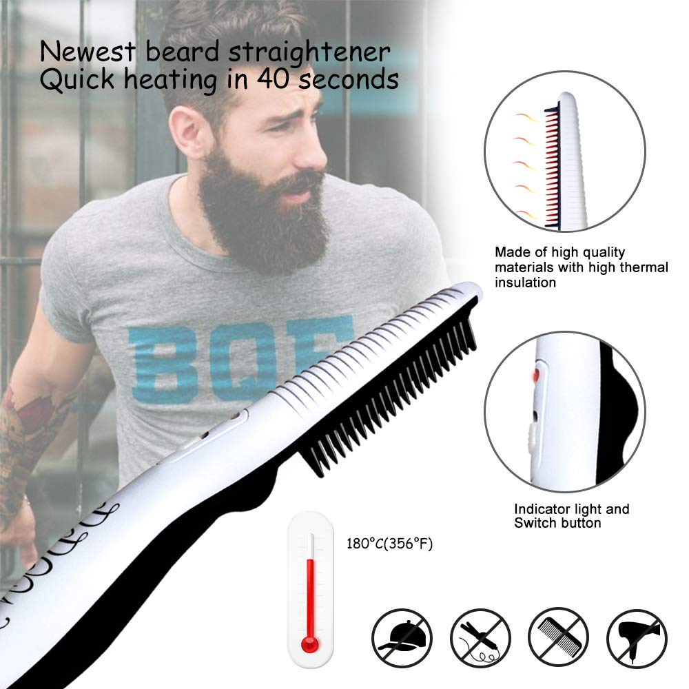 Portable Electric Beard Straightener Comb for Men - Quick Styling Brush - Image 3