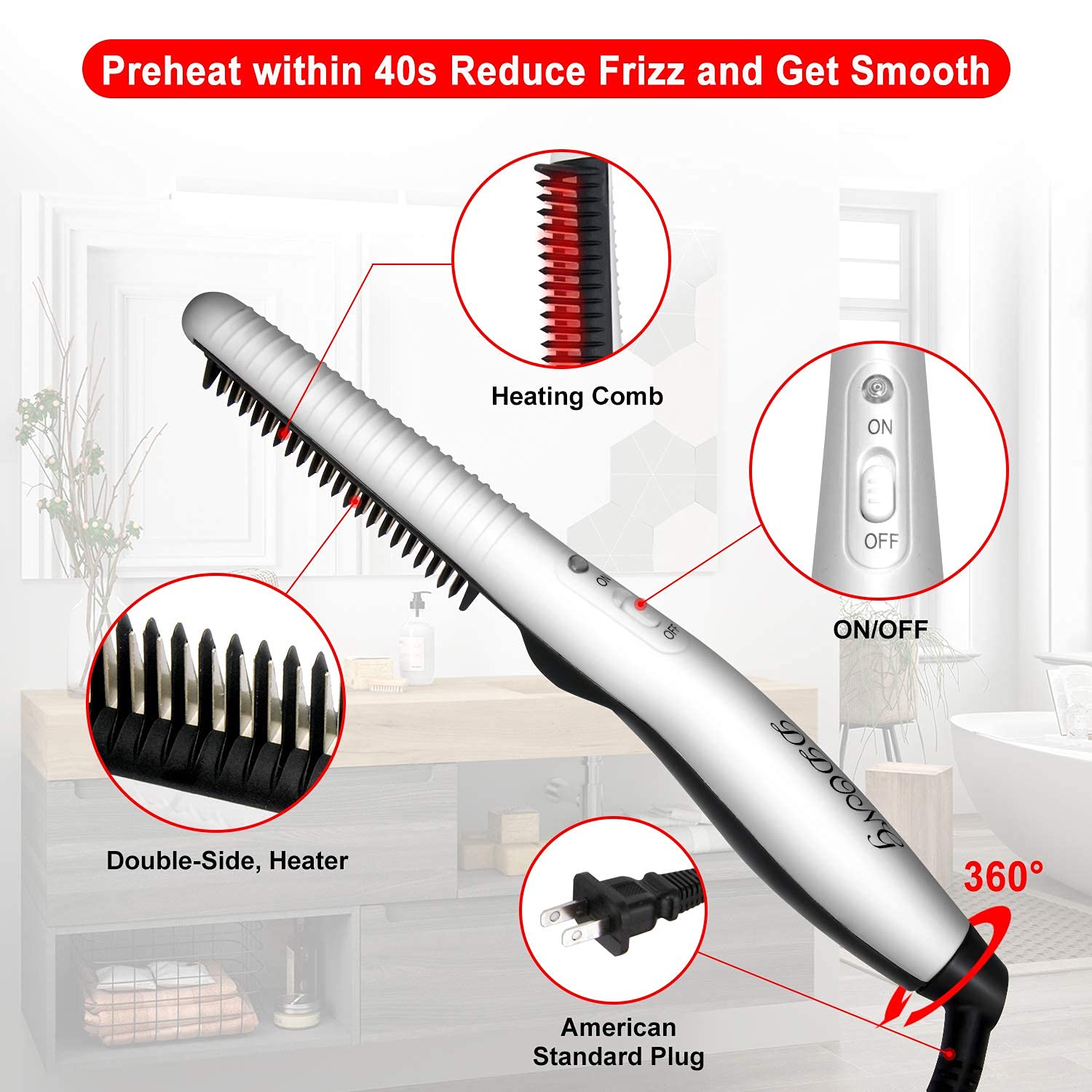 Portable Electric Beard Straightener Comb for Men - Quick Styling Brush - Image 2