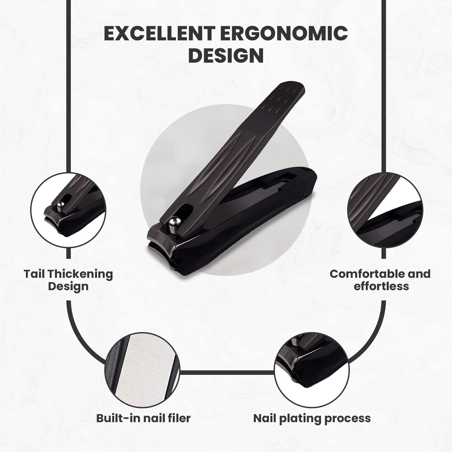 Black Stainless Steel Nail Clippers with Nail Catcher, No Splash Manicure Tool - Image 6