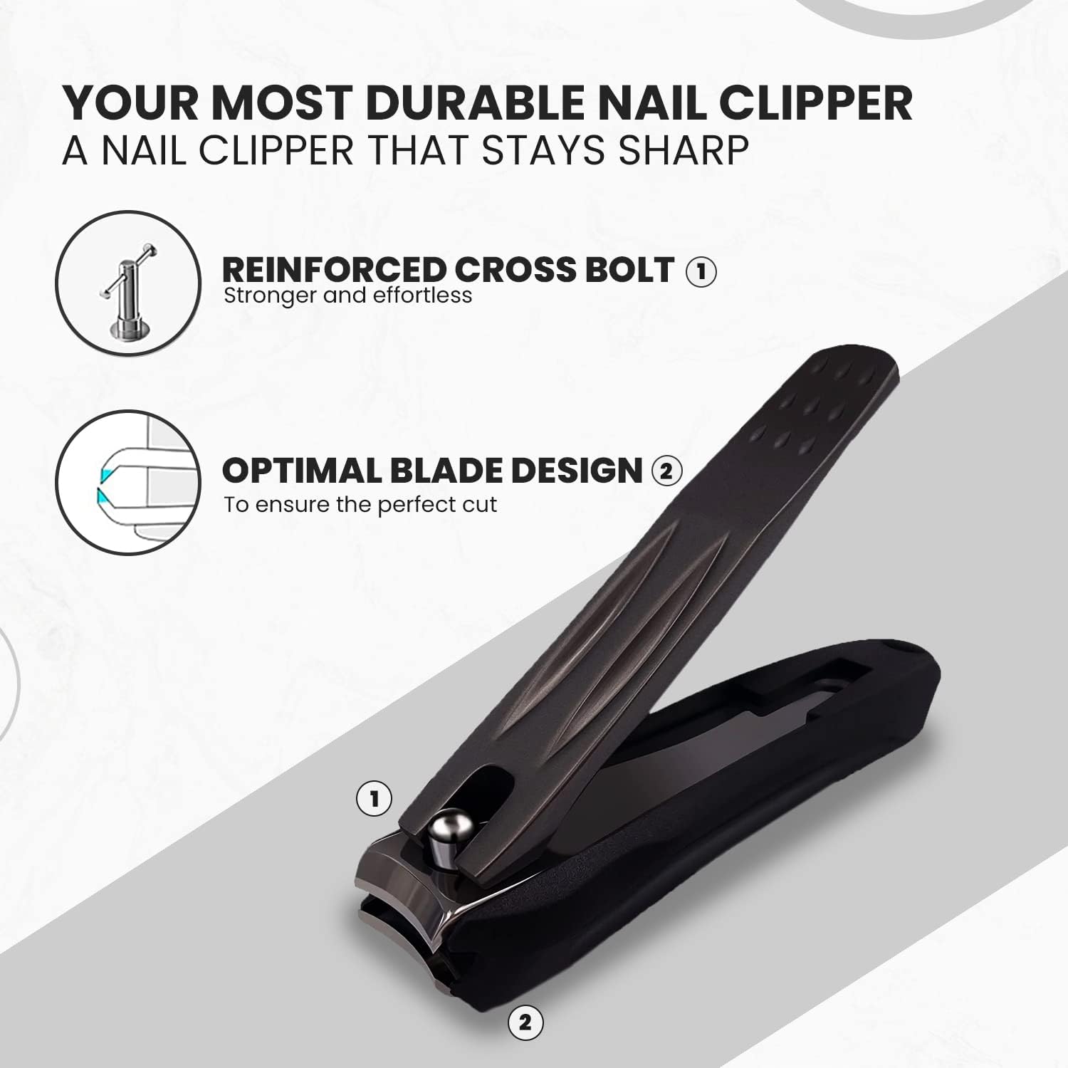 Black Stainless Steel Nail Clippers with Nail Catcher, No Splash Manicure Tool - Image 4