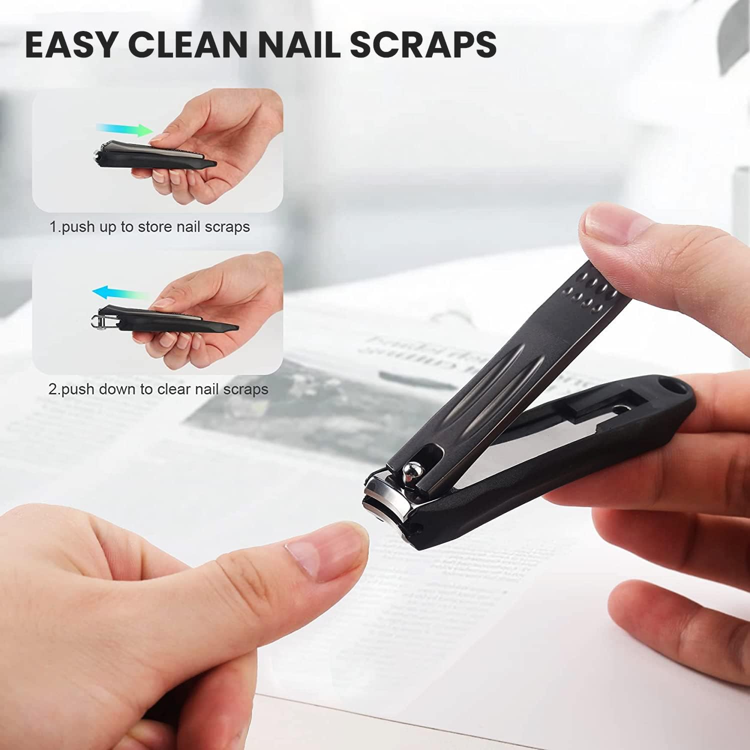Black Stainless Steel Nail Clippers with Nail Catcher, No Splash Manicure Tool - Image 3