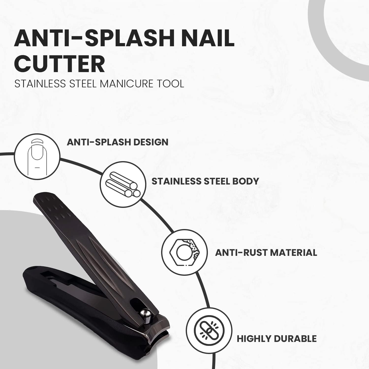 Black Stainless Steel Nail Clippers with Nail Catcher, No Splash Manicure Tool - Image 2