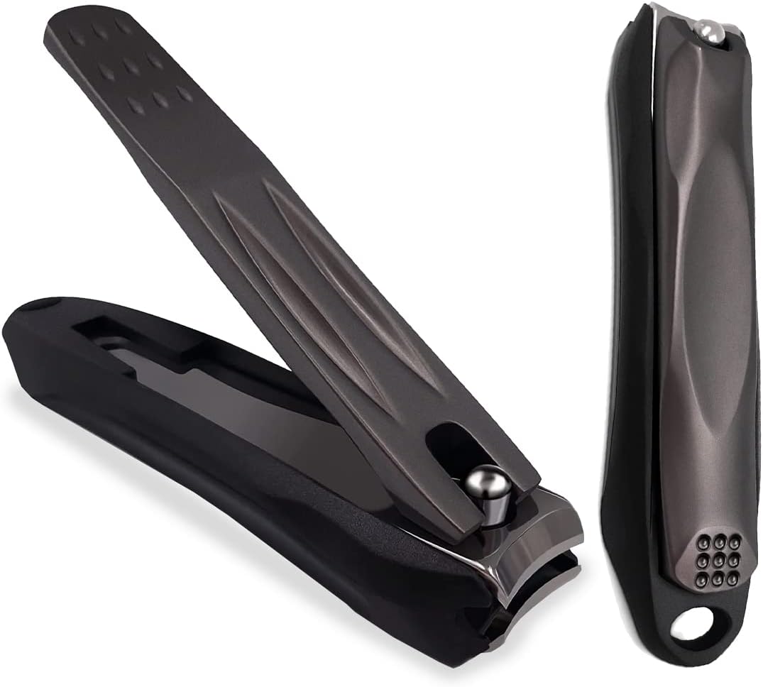 Black Stainless Steel Nail Clippers with Nail Catcher, No Splash Manicure Tool