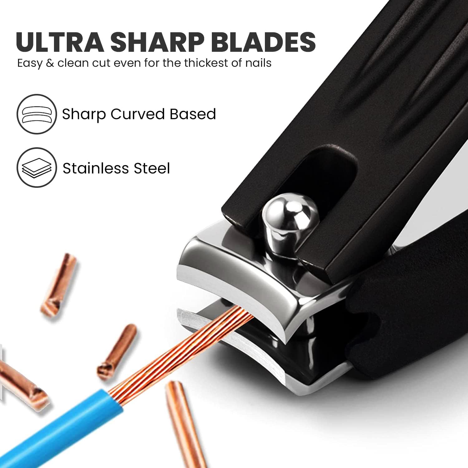 Black Stainless Steel Nail Clippers with Nail Catcher, No Splash Manicure Tool - Image 7
