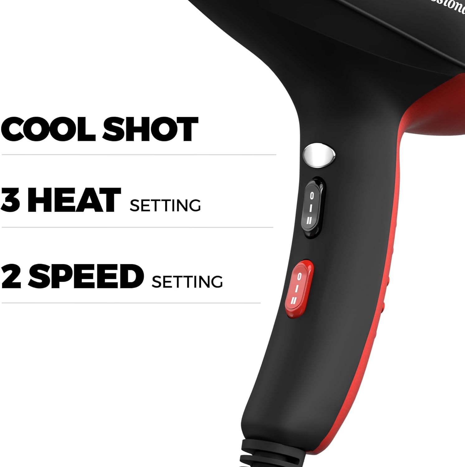 2200W Black/Red Professional Ionic Hair Dryer with Diffuser and 2 Nozzle Attachments - Image 6