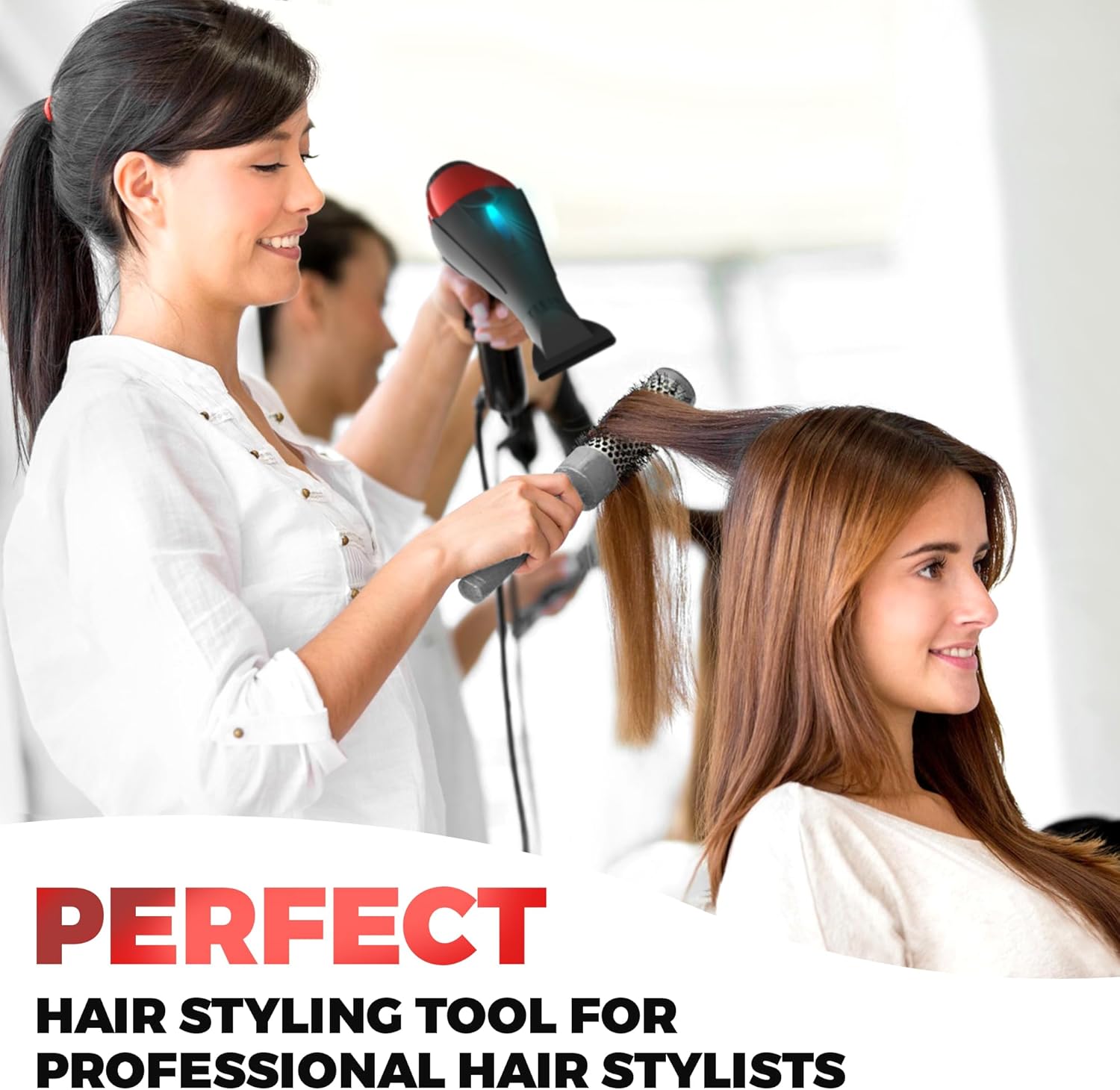 2200W Black/Red Professional Ionic Hair Dryer with Diffuser and 2 Nozzle Attachments - Image 3