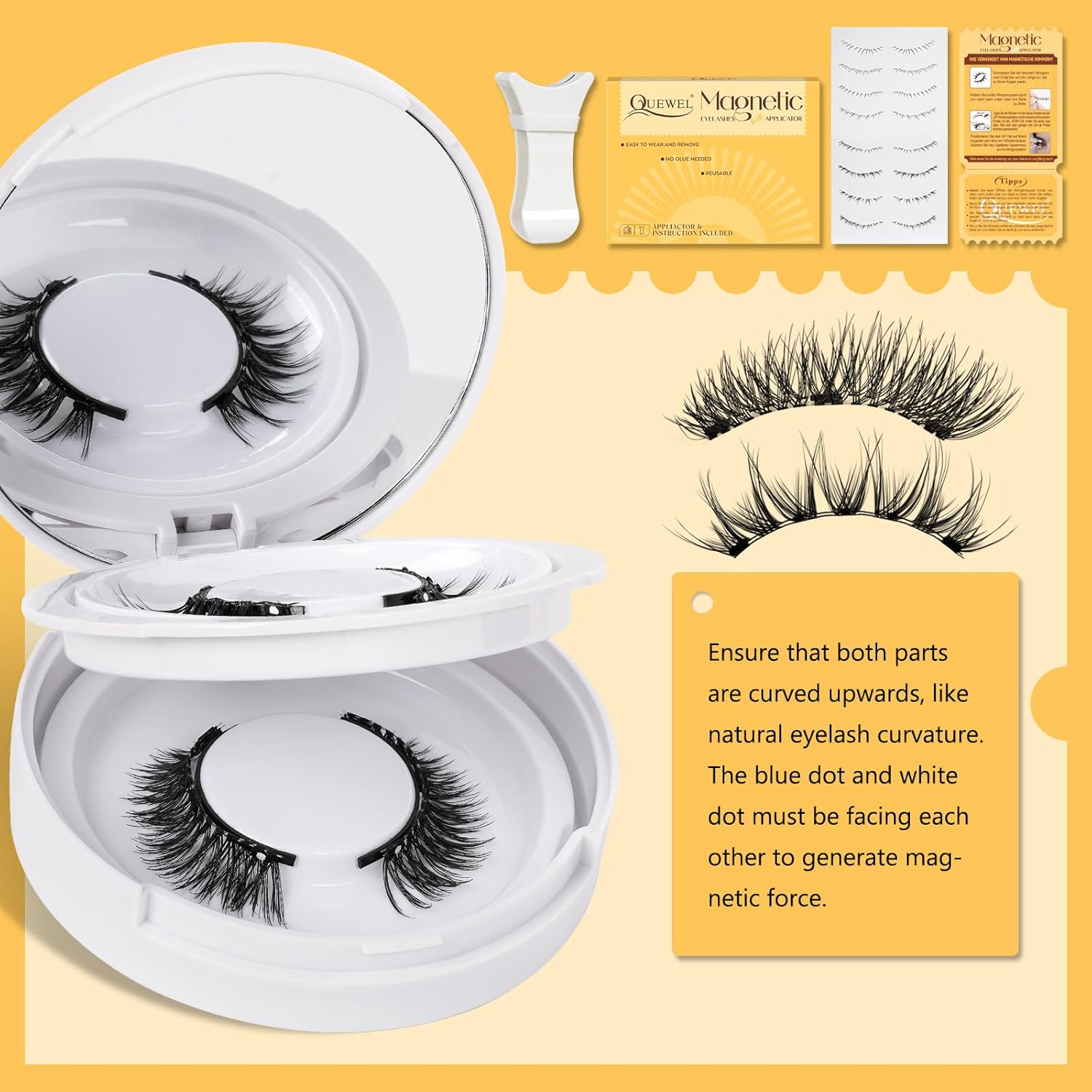 QUEWEL 2 Pair Reusable Magnetic Eyelashes Kit with Applicator - Glue-Free Easy Wear - Image 6
