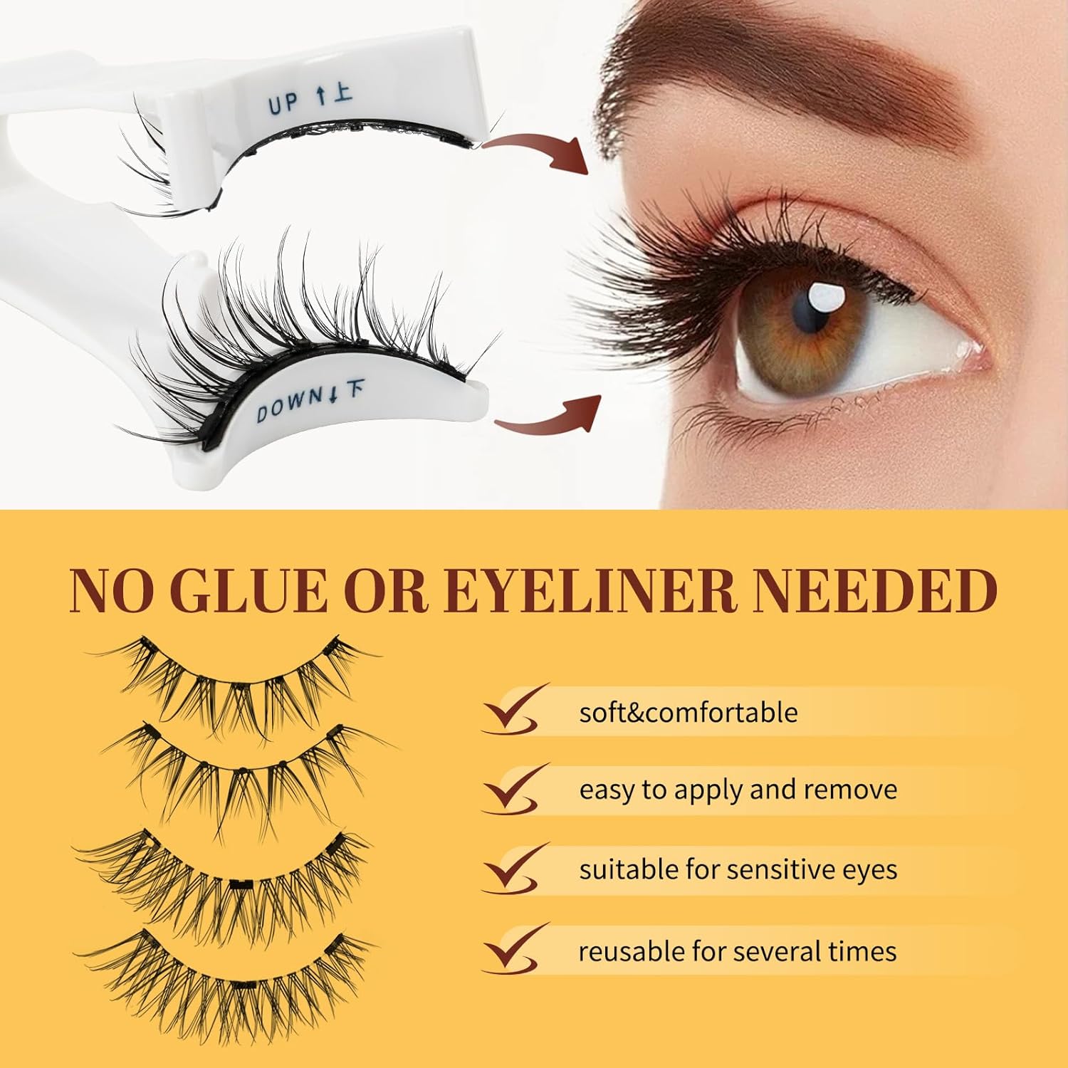 QUEWEL 2 Pair Reusable Magnetic Eyelashes Kit with Applicator - Glue-Free Easy Wear - Image 4