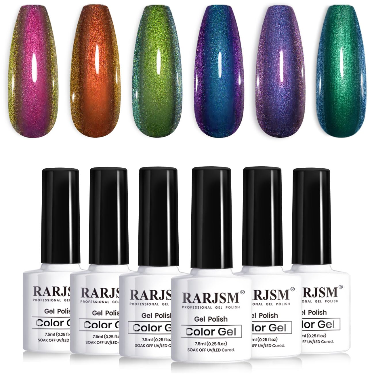 RARJSM 6pcs Chameleon Gel Nail Polish Set, Multichrome Gradient, 7.5ml Each