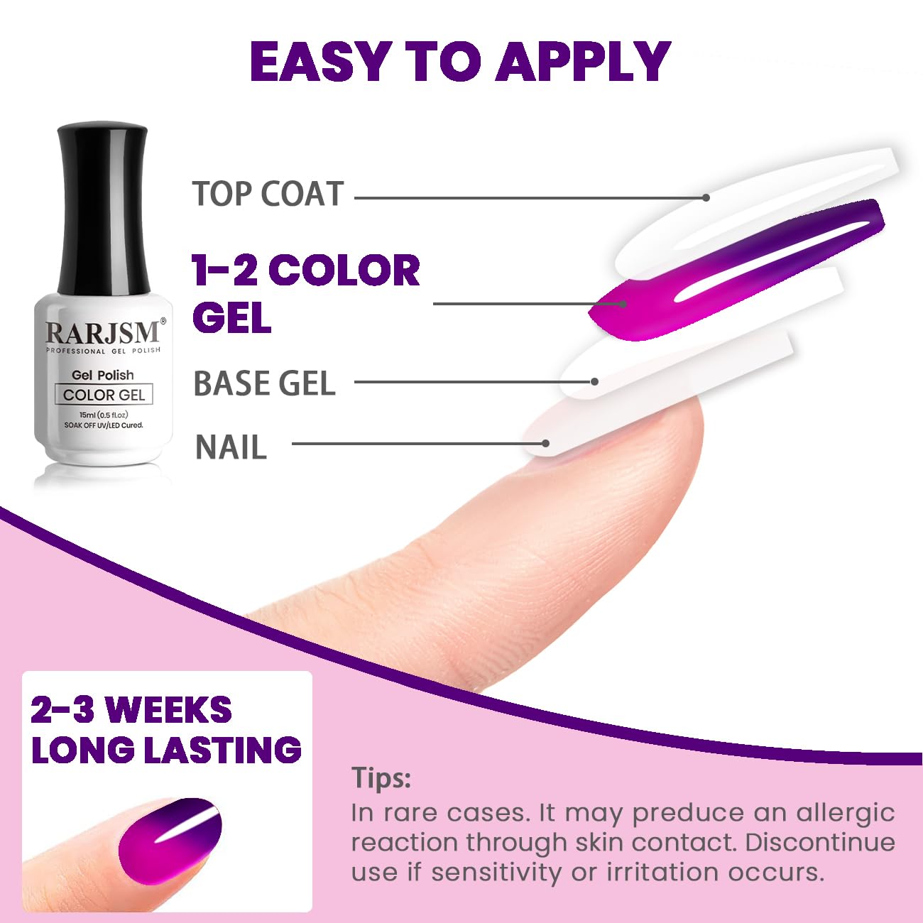 RARJSM Color Changing Gel Nail Polish 15ML Dark Purple to Bright Purple Mood Temperature Change Gel Polish Soak off UV Thermal Gel Nail Polish for Nail Art Manicure DIY Salon at Home - Image 6