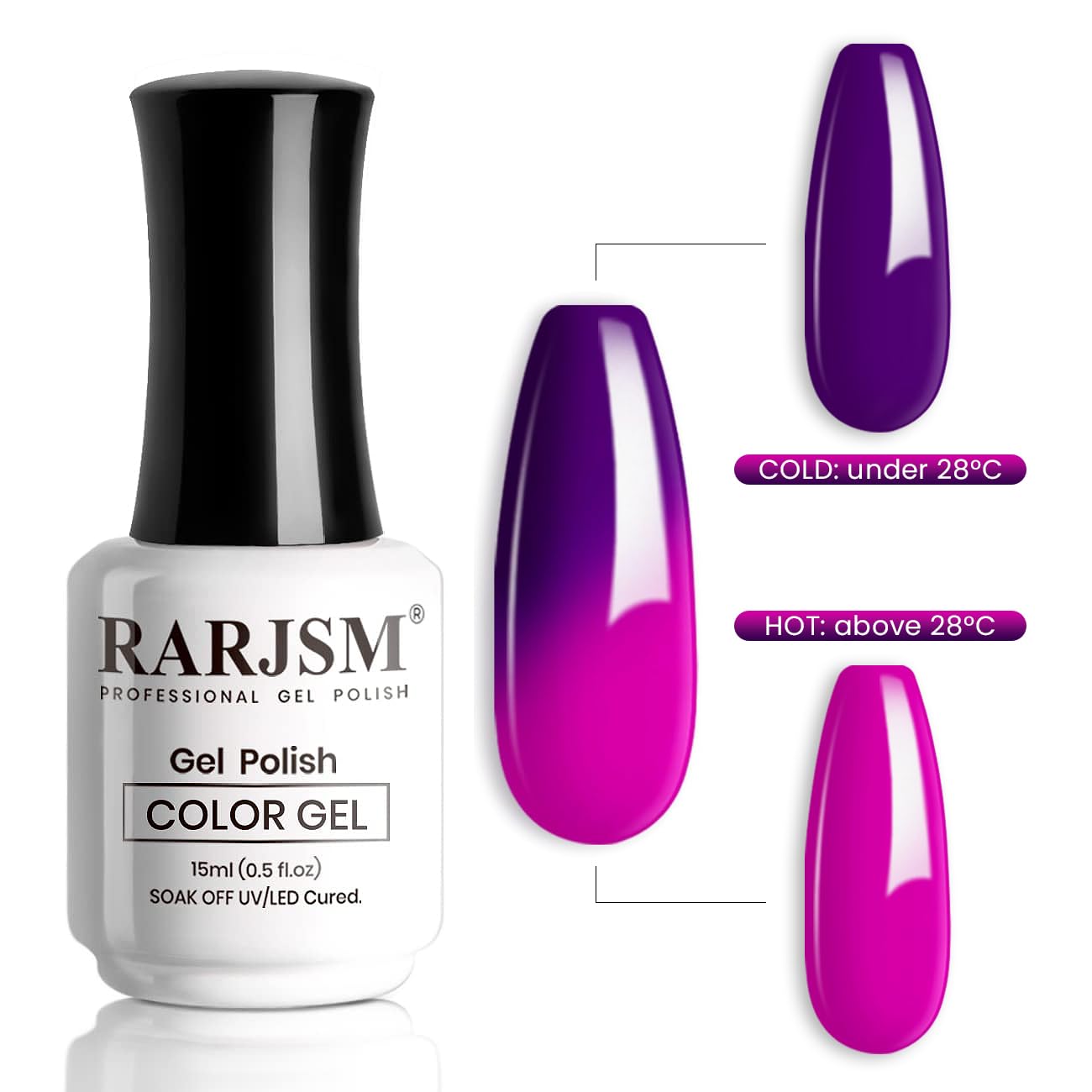 RARJSM Color Changing Gel Nail Polish 15ML Dark Purple to Bright Purple Mood Temperature Change Gel Polish Soak off UV Thermal Gel Nail Polish for Nail Art Manicure DIY Salon at Home - Image 3