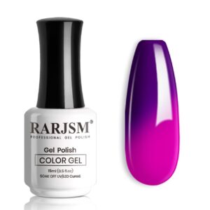 RARJSM Color Changing Gel Nail Polish 15ML Dark Purple to Bright Purple Mood Temperature Change Gel Polish Soak off UV Thermal Gel Nail Polish for Nail Art Manicure DIY Salon at Home