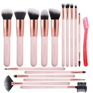 Real Perfection 16-Piece Makeup Brush Set with Eyebrow Razor and Synthetic Brushes