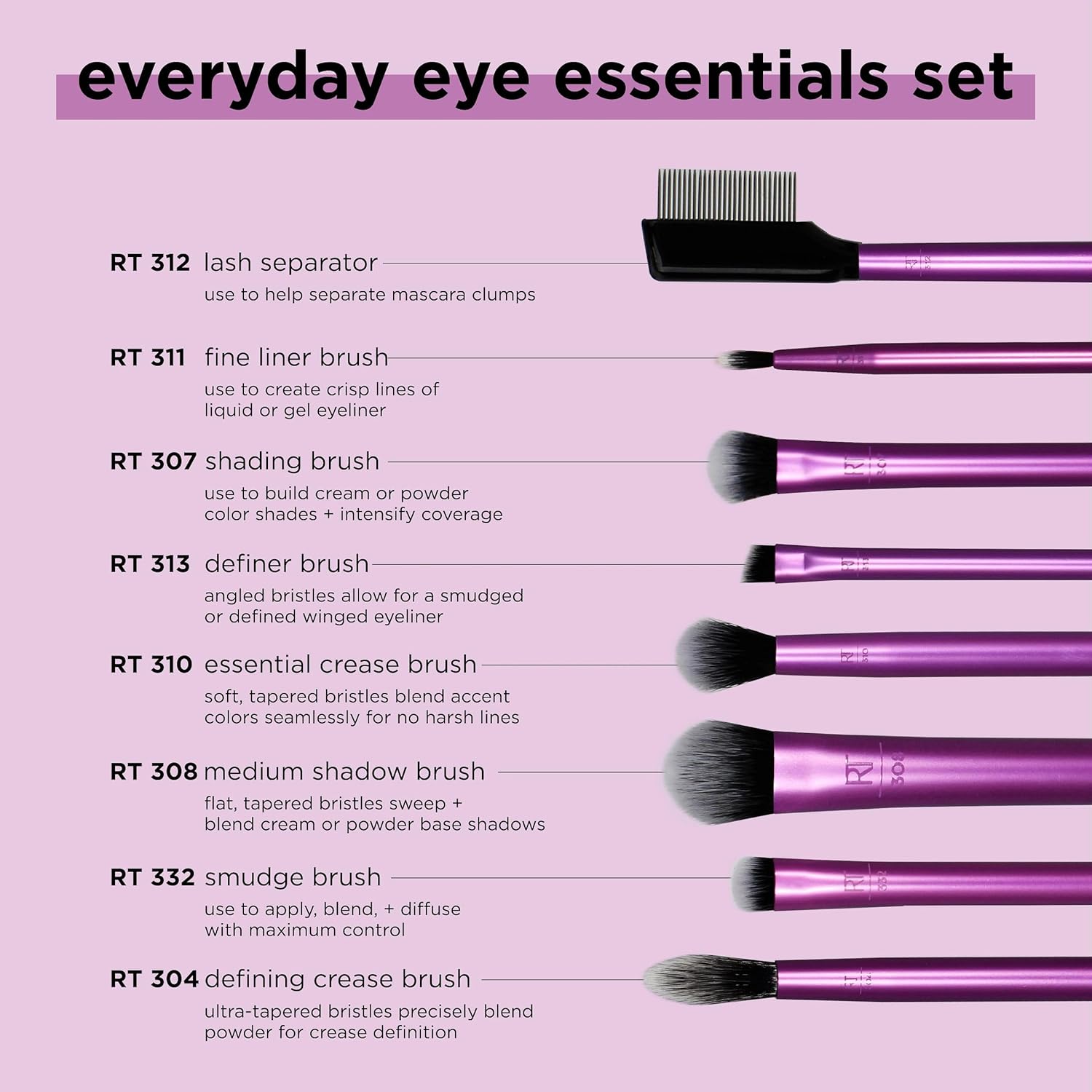 Real Techniques 8-Piece Eye Brush Set - Cruelty-Free, Vegan, Travel-Friendly Gift - Image 3