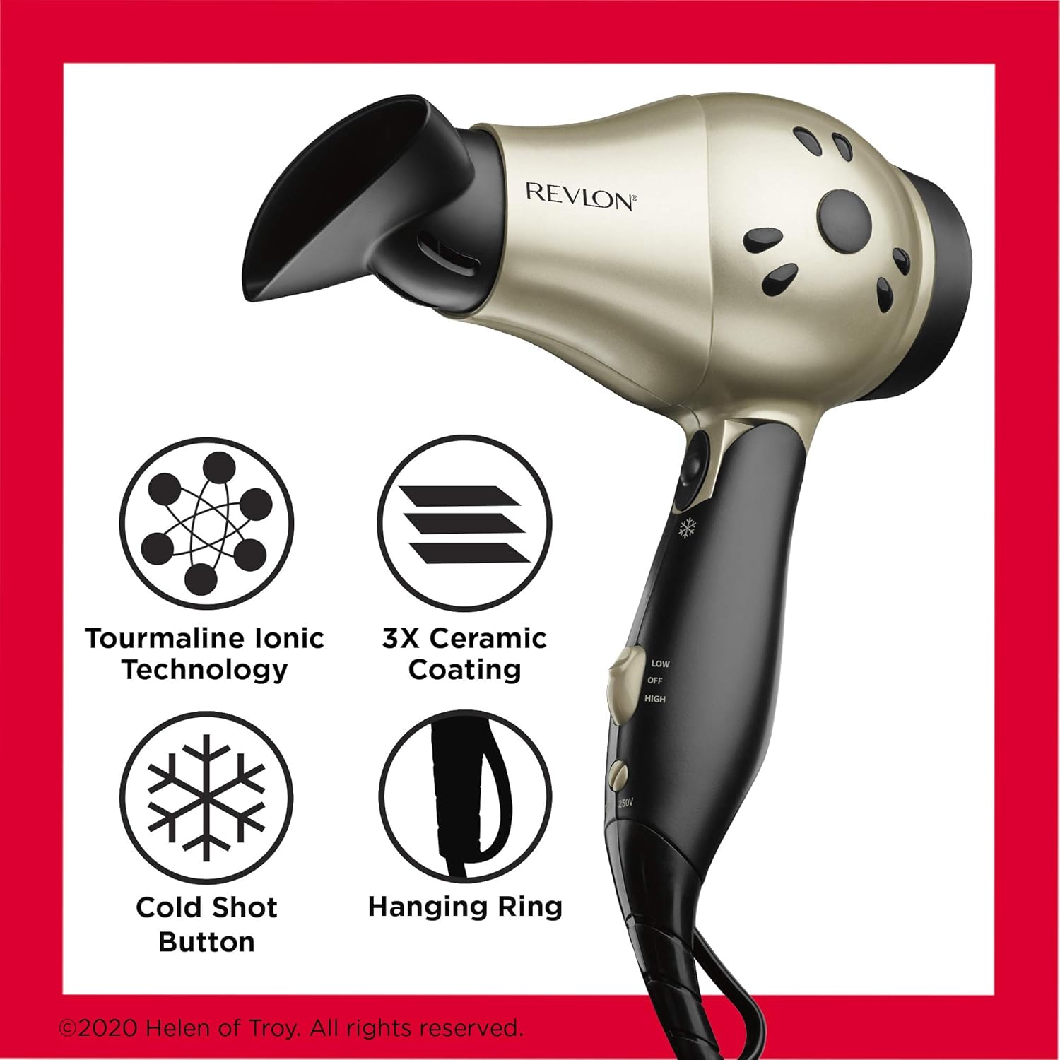 REVLON Compact Folding Handle Hair Dryer |1875W Blow Dryer with Ionic Technology for Salon Styled Finish with Less Frizz and More Shine | Great for Travel (Gold/Black) - Image 6