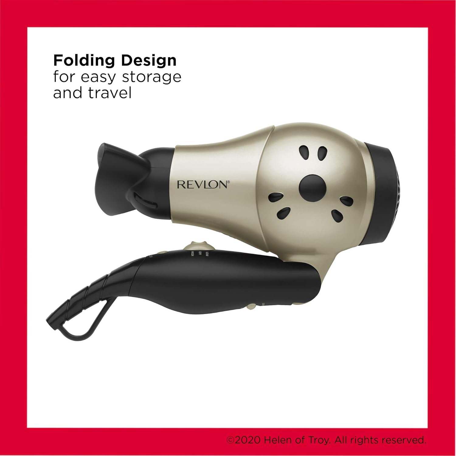 REVLON Compact Folding Handle Hair Dryer |1875W Blow Dryer with Ionic Technology for Salon Styled Finish with Less Frizz and More Shine | Great for Travel (Gold/Black) - Image 3