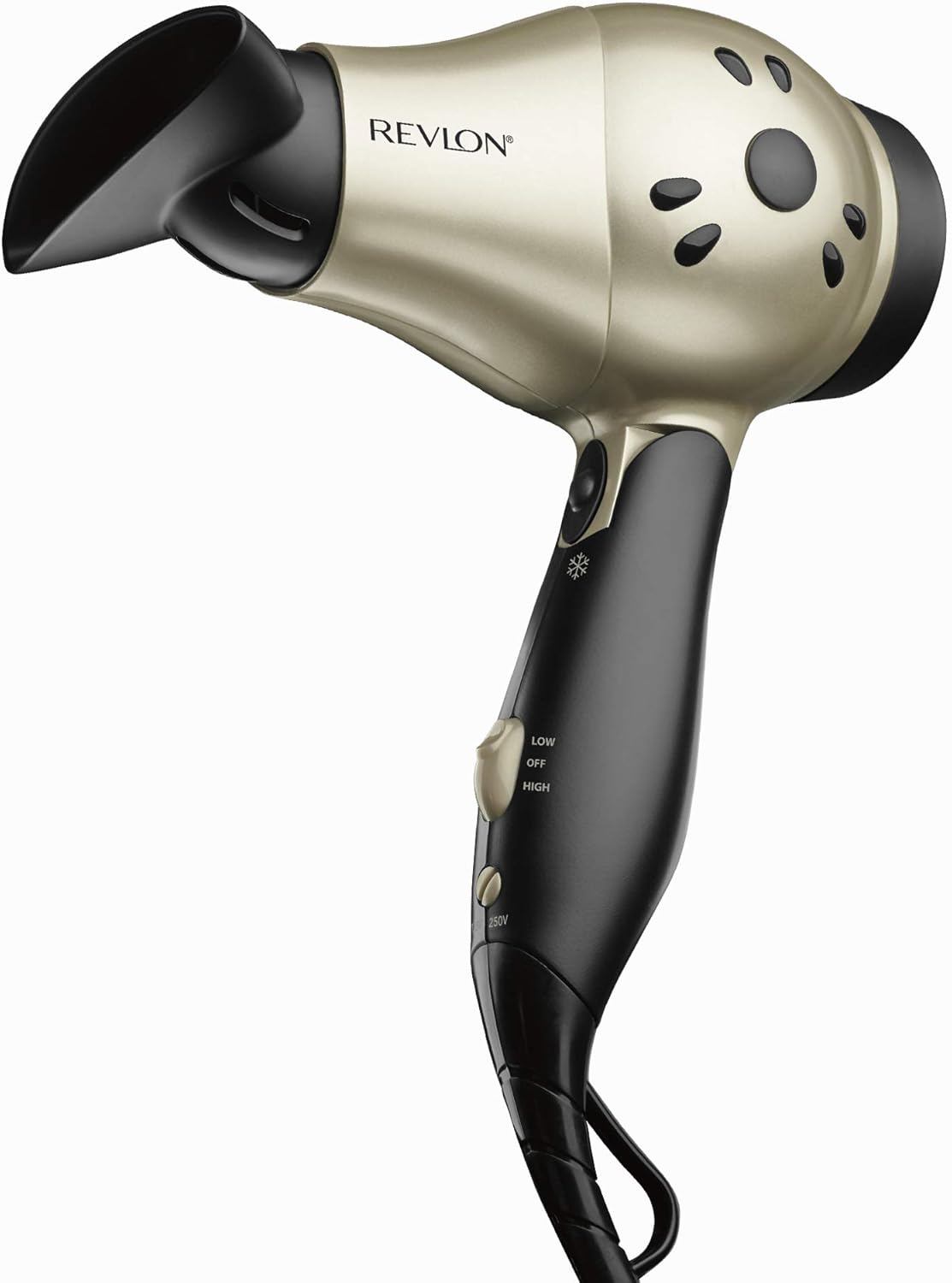 REVLON Compact Folding Handle Hair Dryer |1875W Blow Dryer with Ionic Technology for Salon Styled Finish with Less Frizz and More Shine | Great for Travel (Gold/Black)