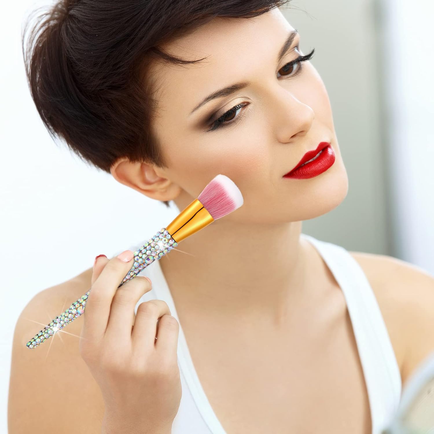 Rhinestone Makeup Brush Set - 13 Bling Brushes with Holder for Face & Eyes - Image 5