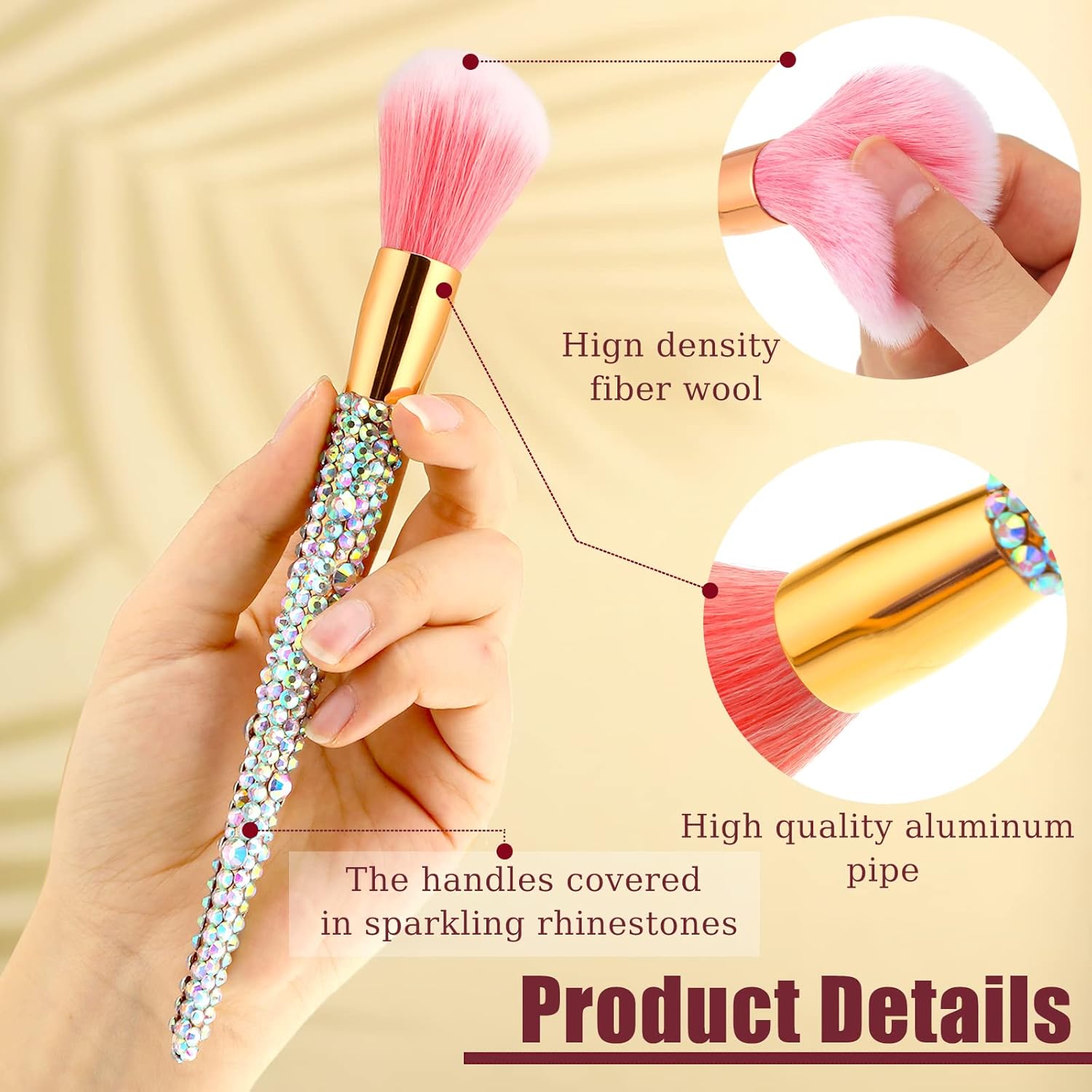 Rhinestone Makeup Brush Set - 13 Bling Brushes with Holder for Face & Eyes - Image 2