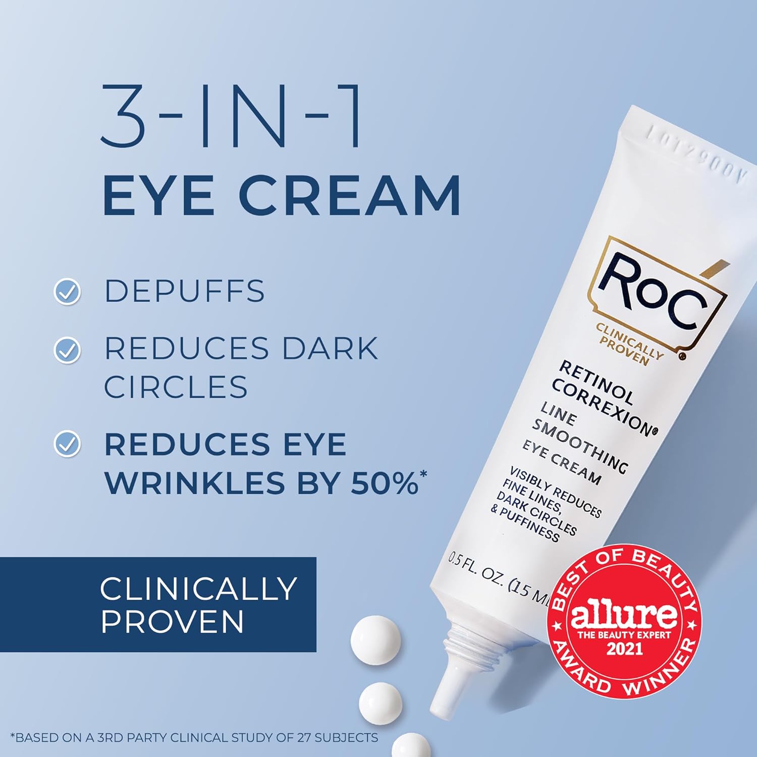 RoC Retinol Under Eye Cream for Dark Circles, Puffiness & Wrinkles, 0.5 oz - Image 2