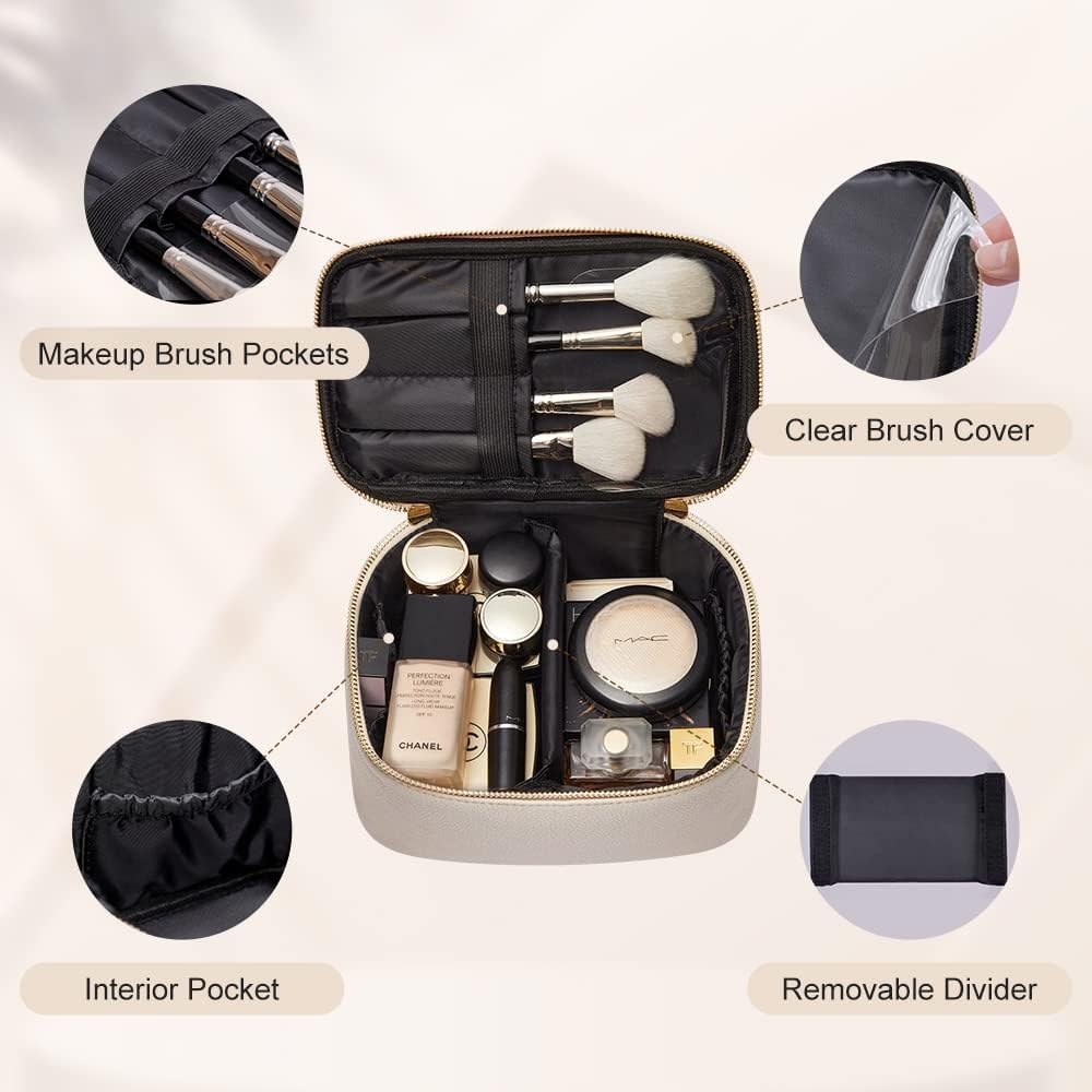 ROWNYEON Beige Makeup Bag, Portable Travel Toiletry Organizer for Women - Image 5