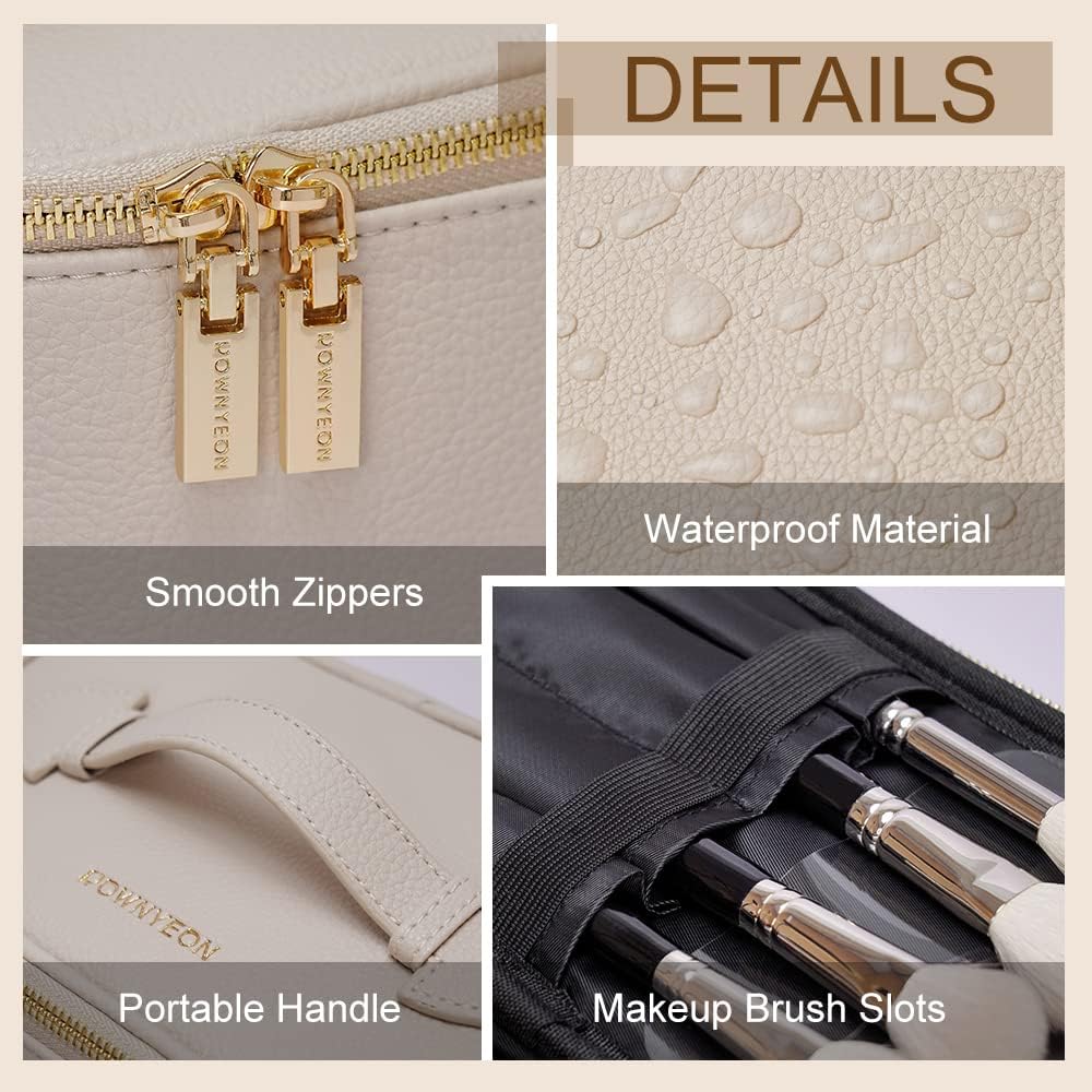 ROWNYEON Beige Makeup Bag, Portable Travel Toiletry Organizer for Women - Image 4
