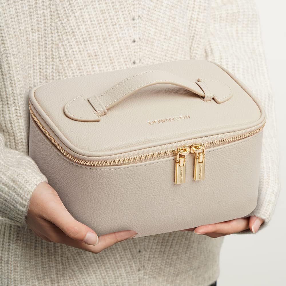 ROWNYEON Beige Makeup Bag, Portable Travel Toiletry Organizer for Women - Image 3