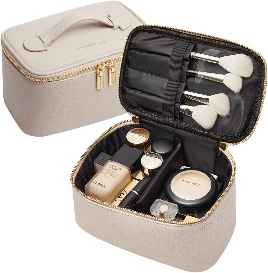 ROWNYEON Beige Makeup Bag, Portable Travel Toiletry Organizer for Women - Image 2