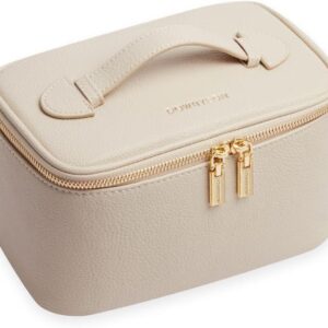 ROWNYEON Beige Makeup Bag, Portable Travel Toiletry Organizer for Women