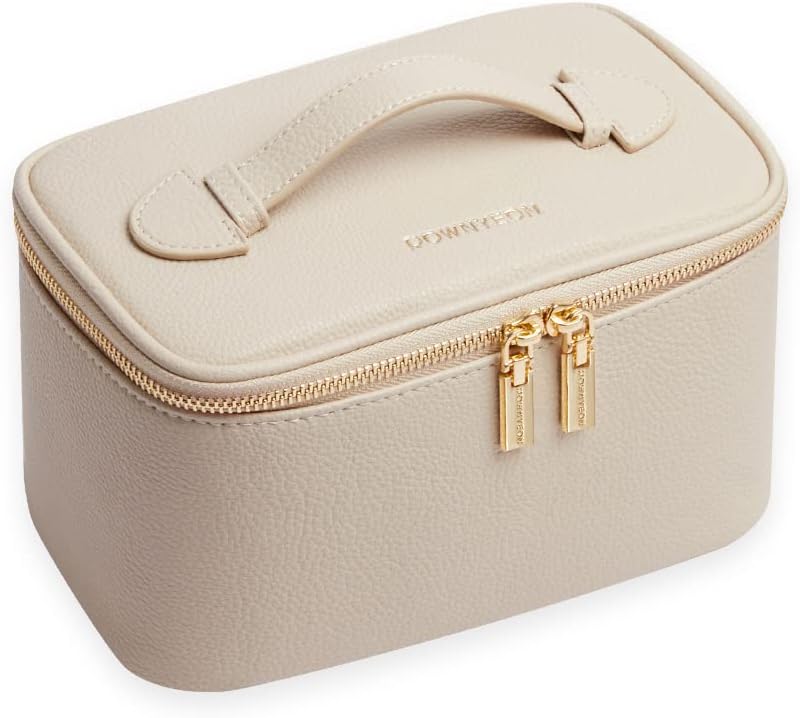 ROWNYEON Beige Makeup Bag, Portable Travel Toiletry Organizer for Women