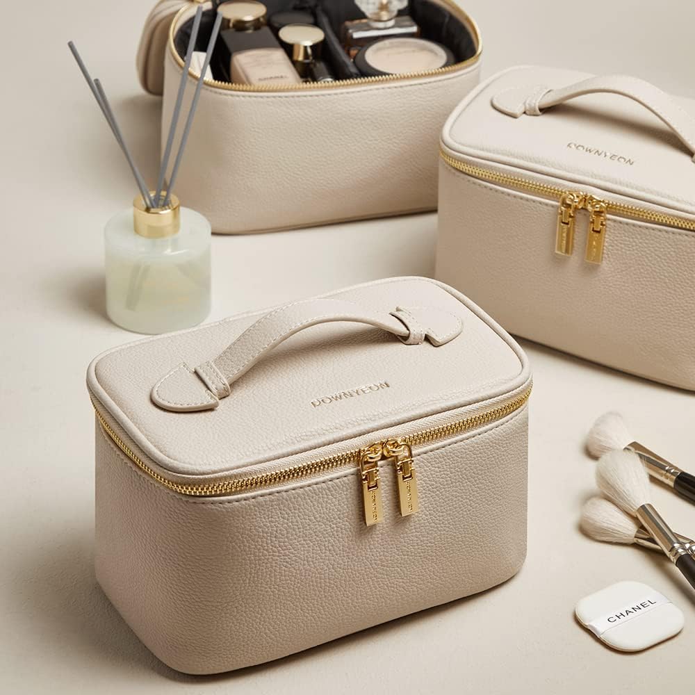 ROWNYEON Beige Makeup Bag, Portable Travel Toiletry Organizer for Women - Image 8