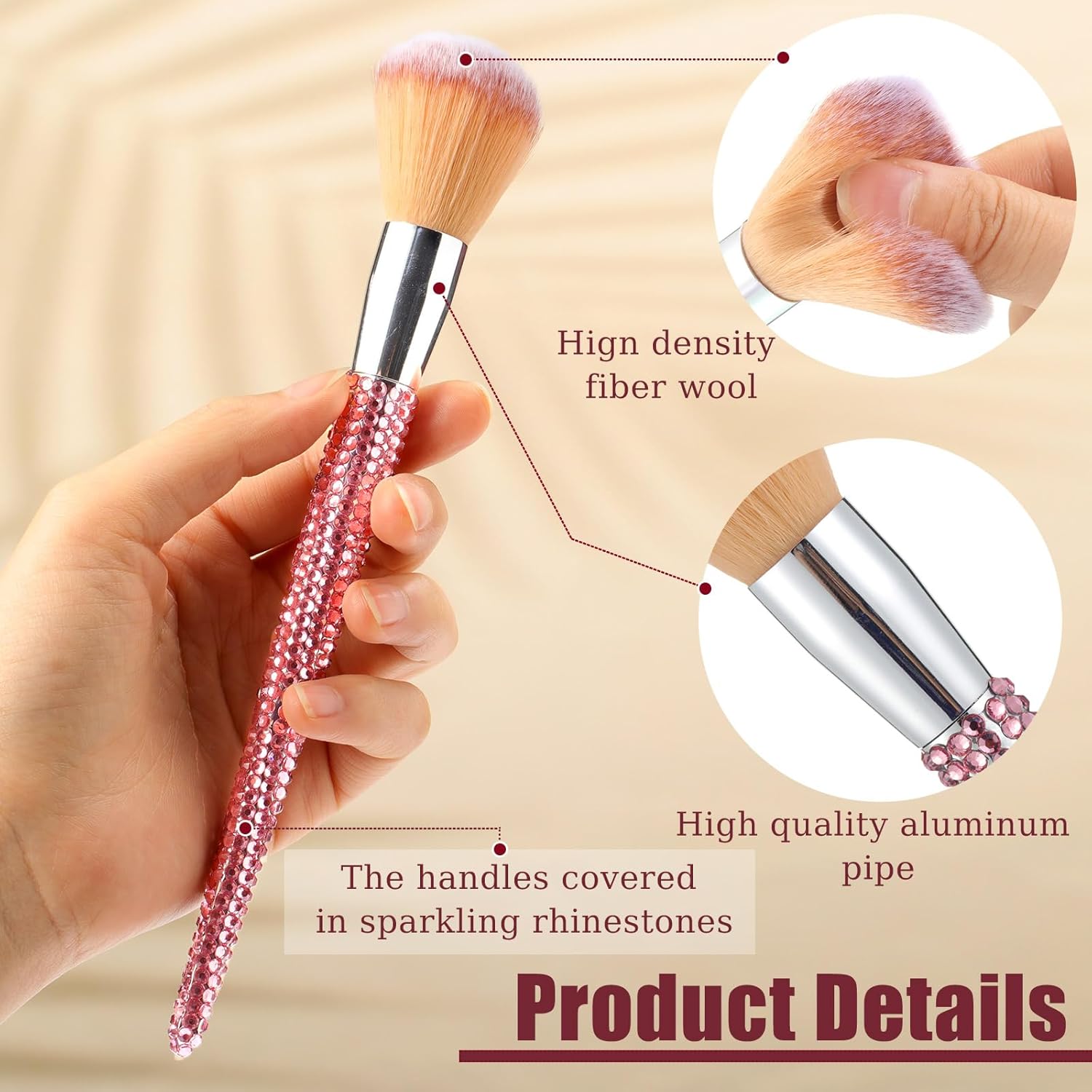 Rtteri 13 Pcs Rhinestone Makeup Brush Set with Holder - Pink, Yellow - Image 2