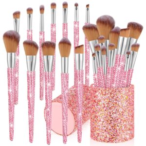 Rtteri 13 Pcs Rhinestone Makeup Brush Set with Holder - Pink, Yellow