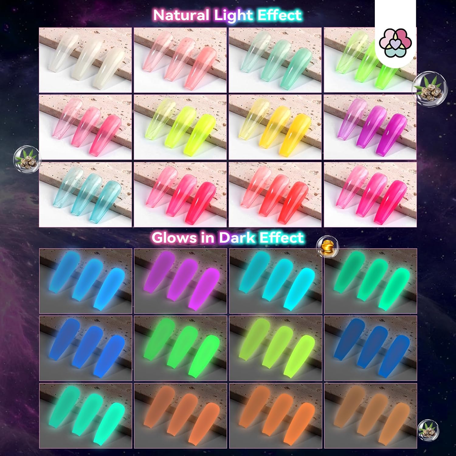 SAVILAND 12-Color Glow-in-the-Dark Vegan Nail Polish Set with Base Coat - Image 3