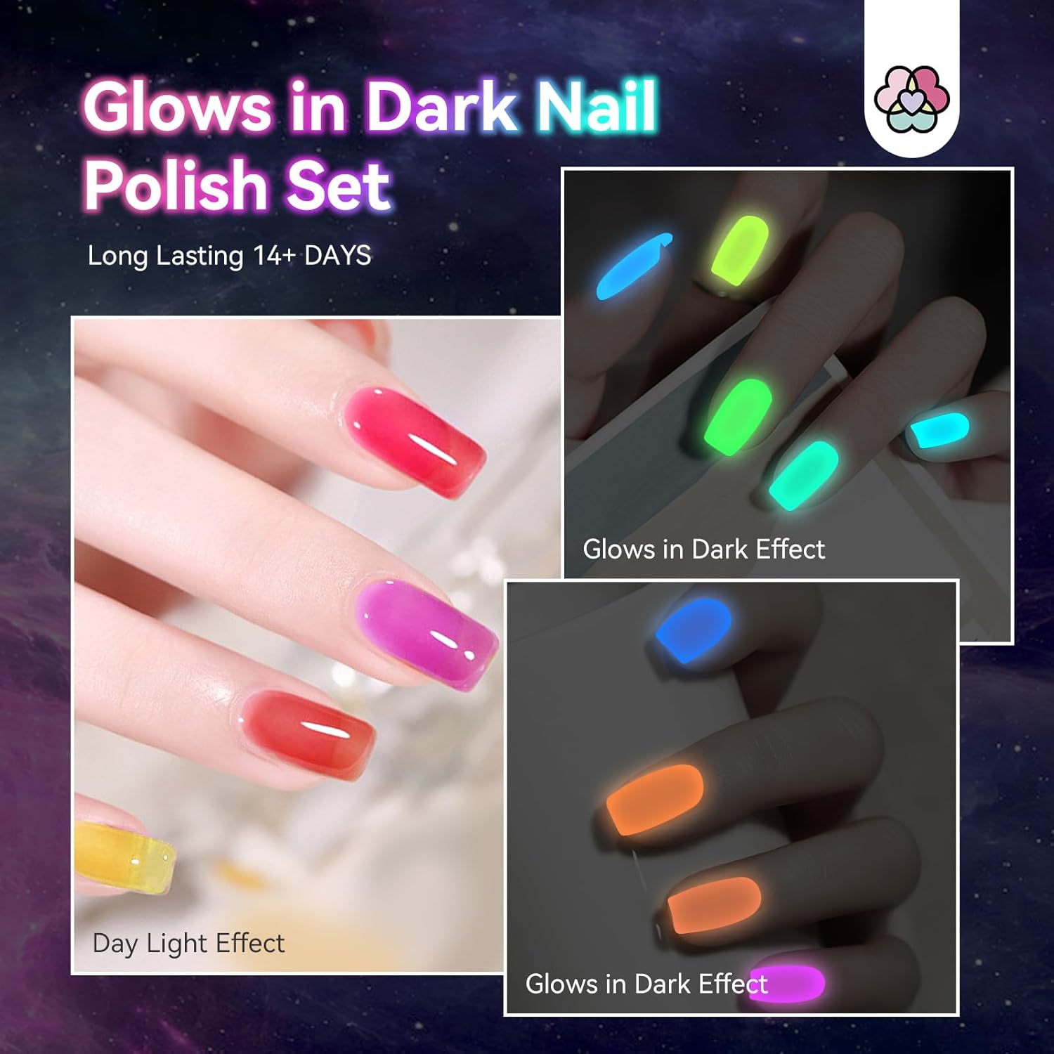 SAVILAND 12-Color Glow-in-the-Dark Vegan Nail Polish Set with Base Coat - Image 2
