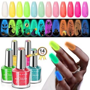 SAVILAND 12-Color Glow-in-the-Dark Vegan Nail Polish Set with Base Coat