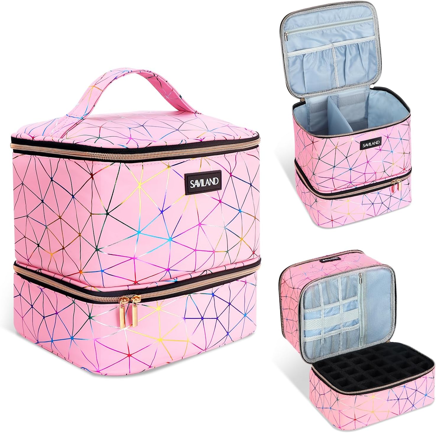 SAVILAND PU Leather Nail Polish Organizer Bag for 30 Bottles & Lamp