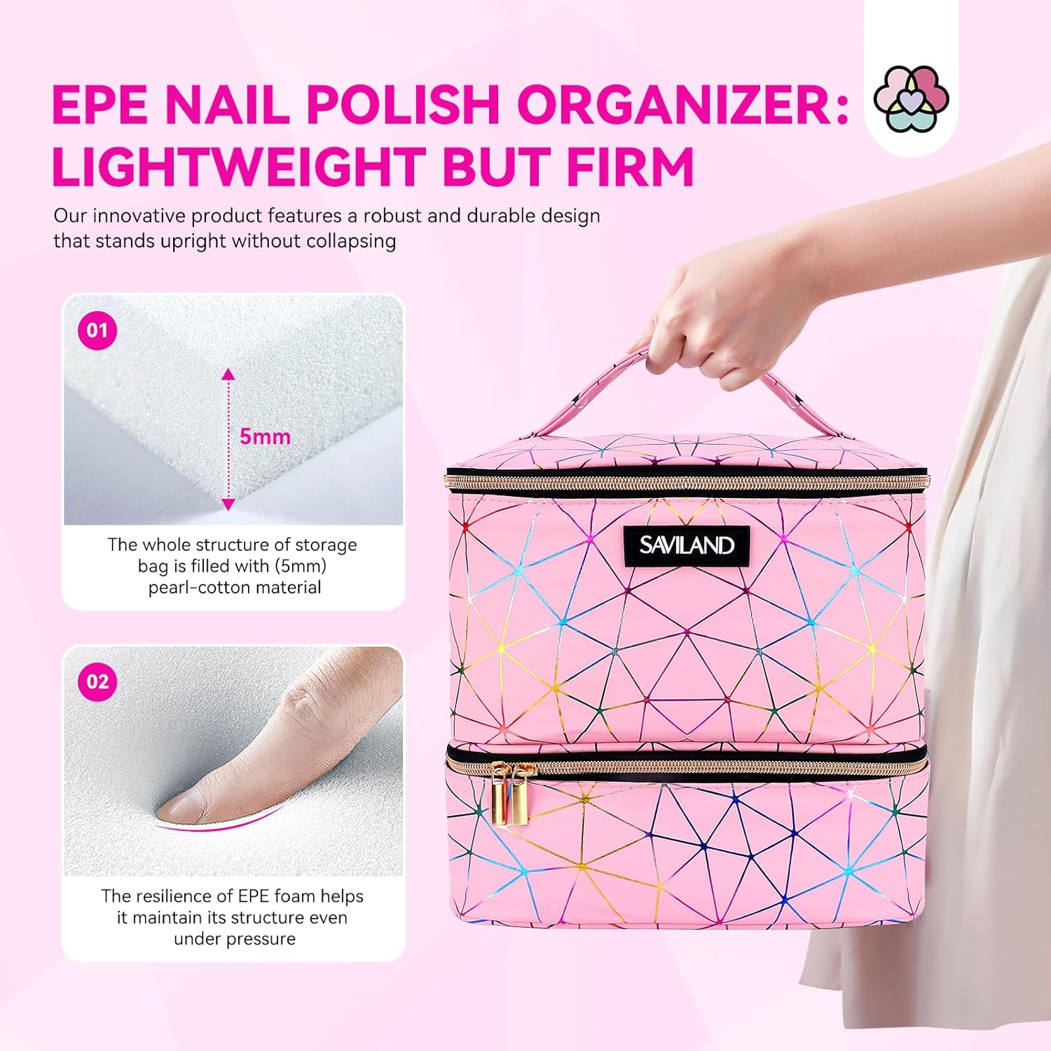 SAVILAND PU Leather Nail Polish Organizer Bag for 30 Bottles & Lamp - Image 6